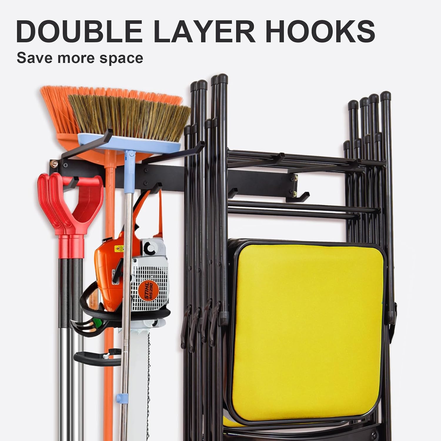 folding chair storage rack,Garage shelving,Garage wall hooks,Folding chair hangers for garage,Marthome Folding Chair Rack, Folding Chair Holds 8 Folding Chairs, Black