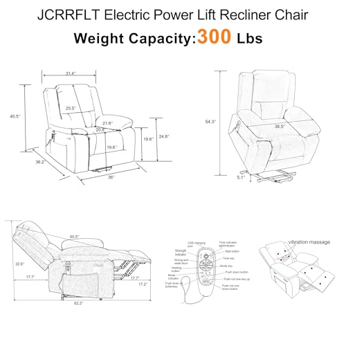Electric Power Lift Chair Recliner with USB Port, Lazy Single Sofa Recliner with Remote Control, Timed Massage Home Theater Lifting Seat, Cushion Heating Armchair with Side Pocket (Dark Grey)
