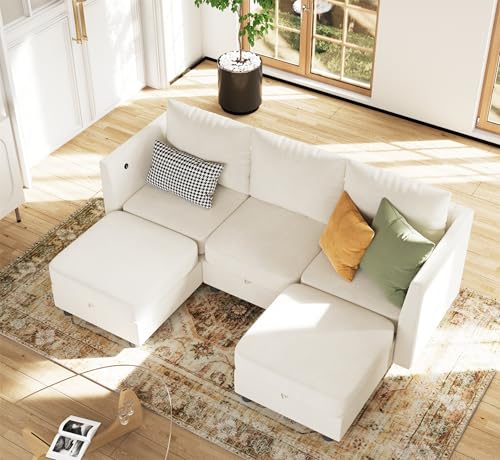 Modular Sectional Sofa, U Shaped Sectional Couch with Storage Seat, USB Charging Port, Chenille 7 Seat Sectional Sofa Couch with Reversible Chaise, Dark Grey