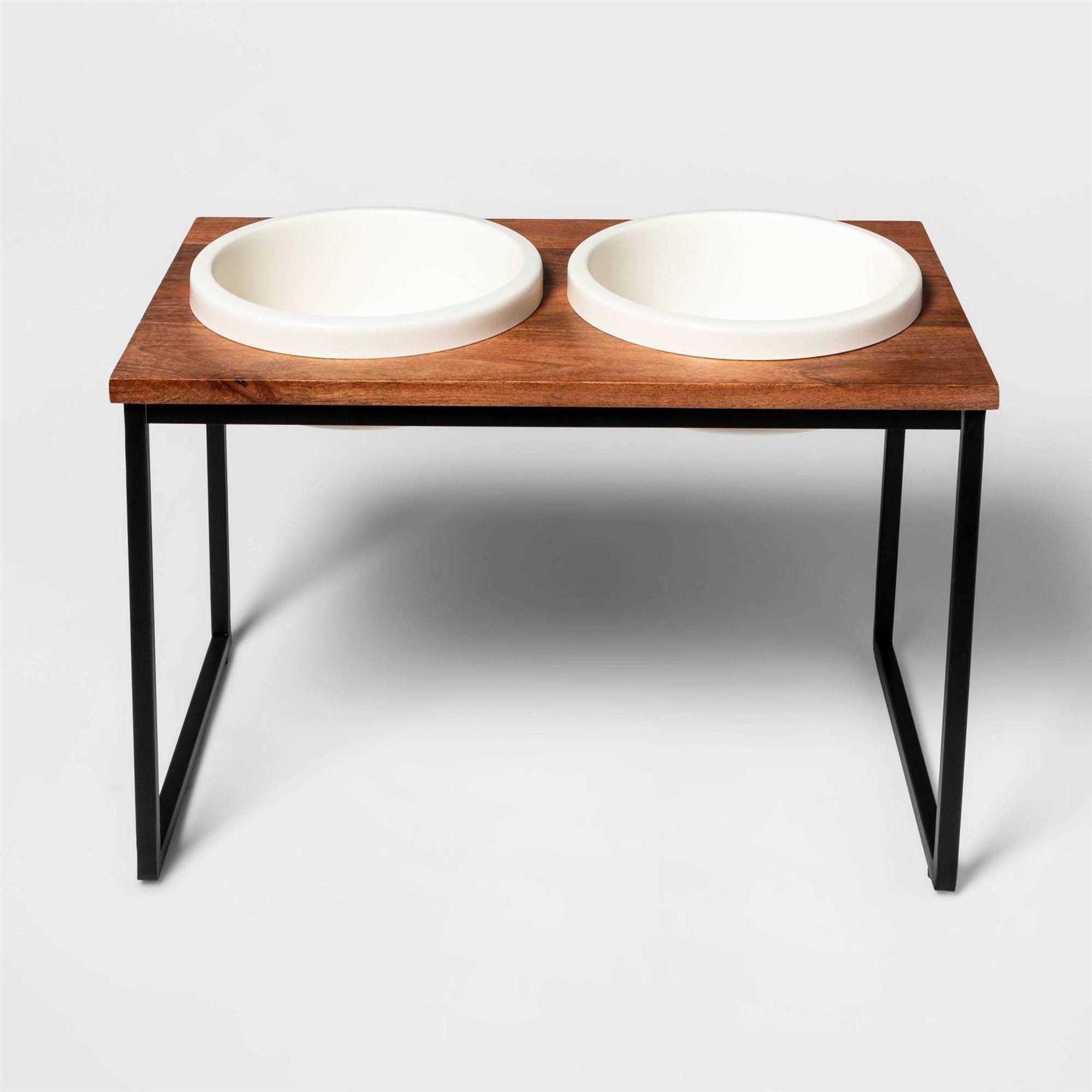 Boots & Barkley Modern Tall Metal Elevated Dog Bowl with Natural Wood Top - Pet Supplies online store