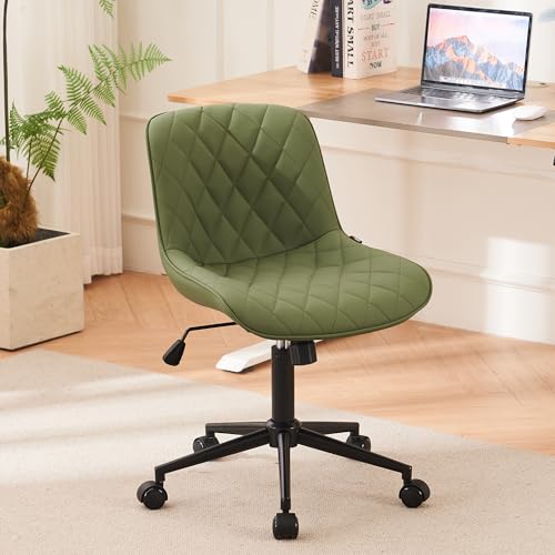 YOUNUOKE Office Chair Desk Chair with Wheels, Thick Upholstery Armless Computer Chair, Small Cute Office Chair Faux Leather Swivel Desk Chairs Task Chairs, Blue