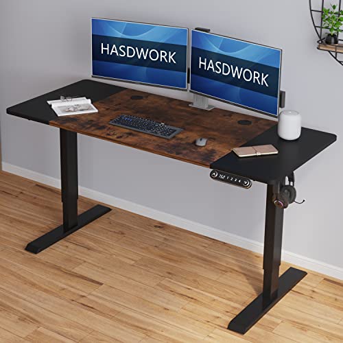 Electric Standing Desk, 55x 30 inches Height Adjustable Versatile Sit Stand Up Computer Table, Large Modern Smart Ergonomic Home Office Workstation with Splice Board (Rustic Brown, 55)
