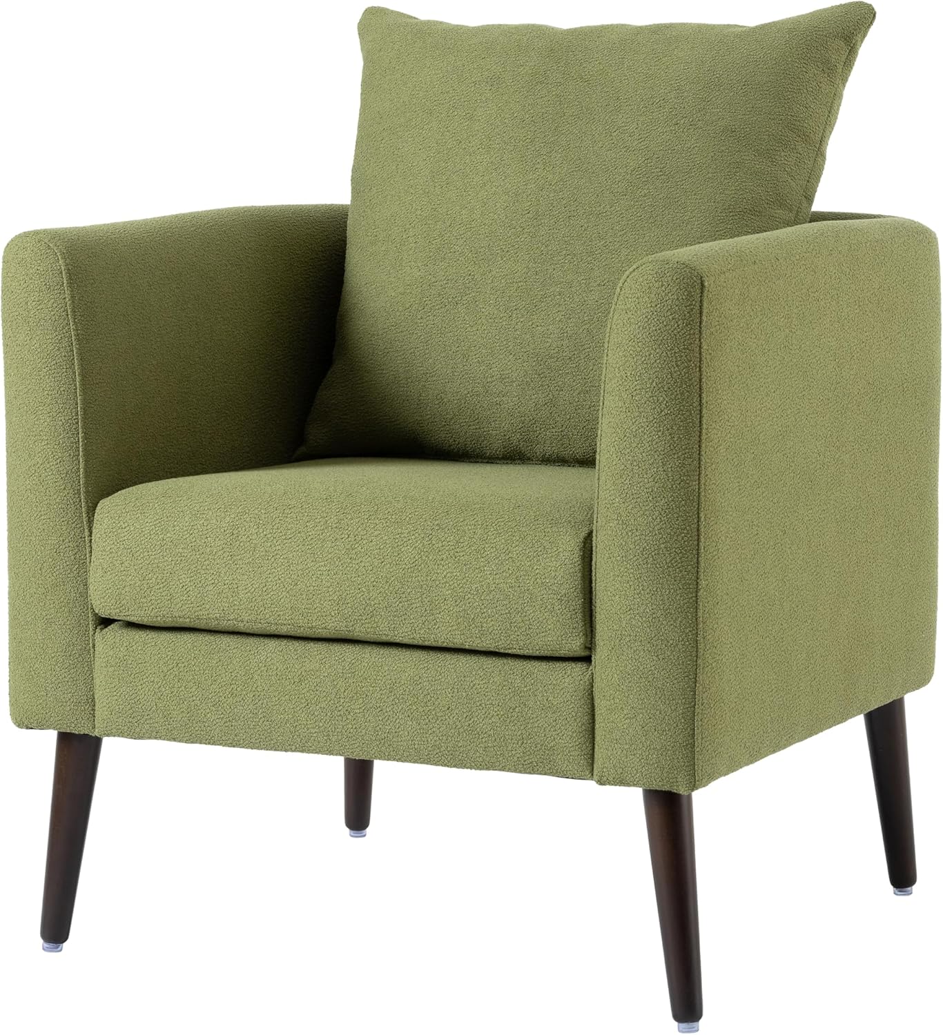 Stylish Upholstered Club Chair with Waist Pillow & Solid Wood Legs - Perfect Single Chair for Living Room/Bedroom Olive Green