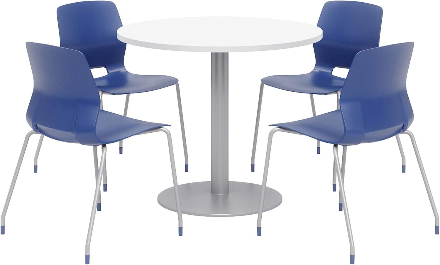 Lola Series Dining Set, Designer White Table, Navy Chairs