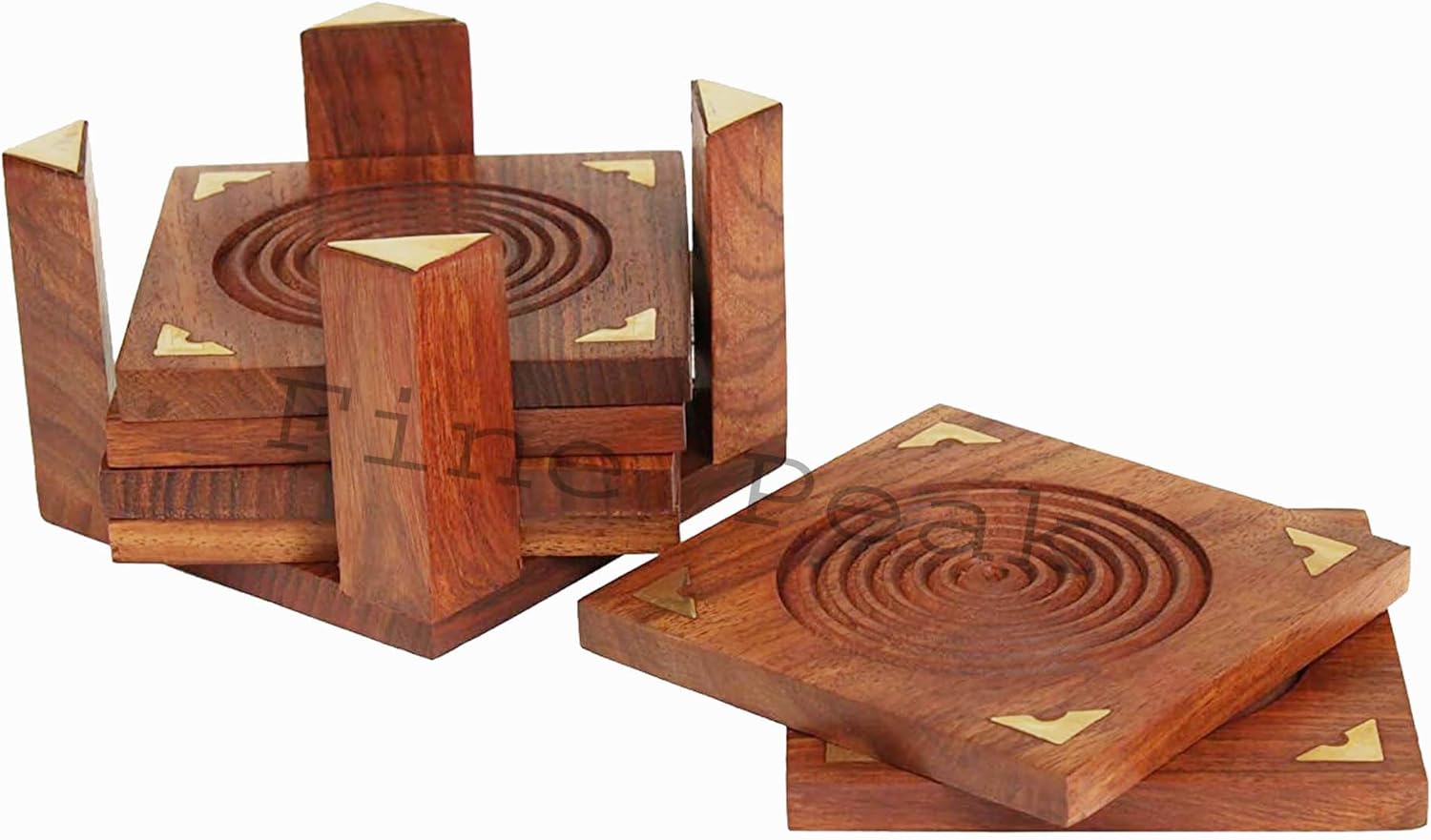 Set of 6 Wooden Bar Drink Coaster Holder for Tea Cups Coffee Mugs and Water Glasses