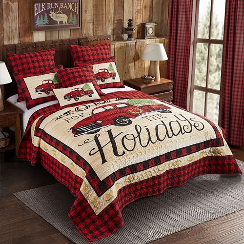 Virah Bella 3 Piece King Lodge Quilt Bedding Set - Rustic Country Reversible Comforter Set with Decorative Pillow Shams - Patchwork Bear