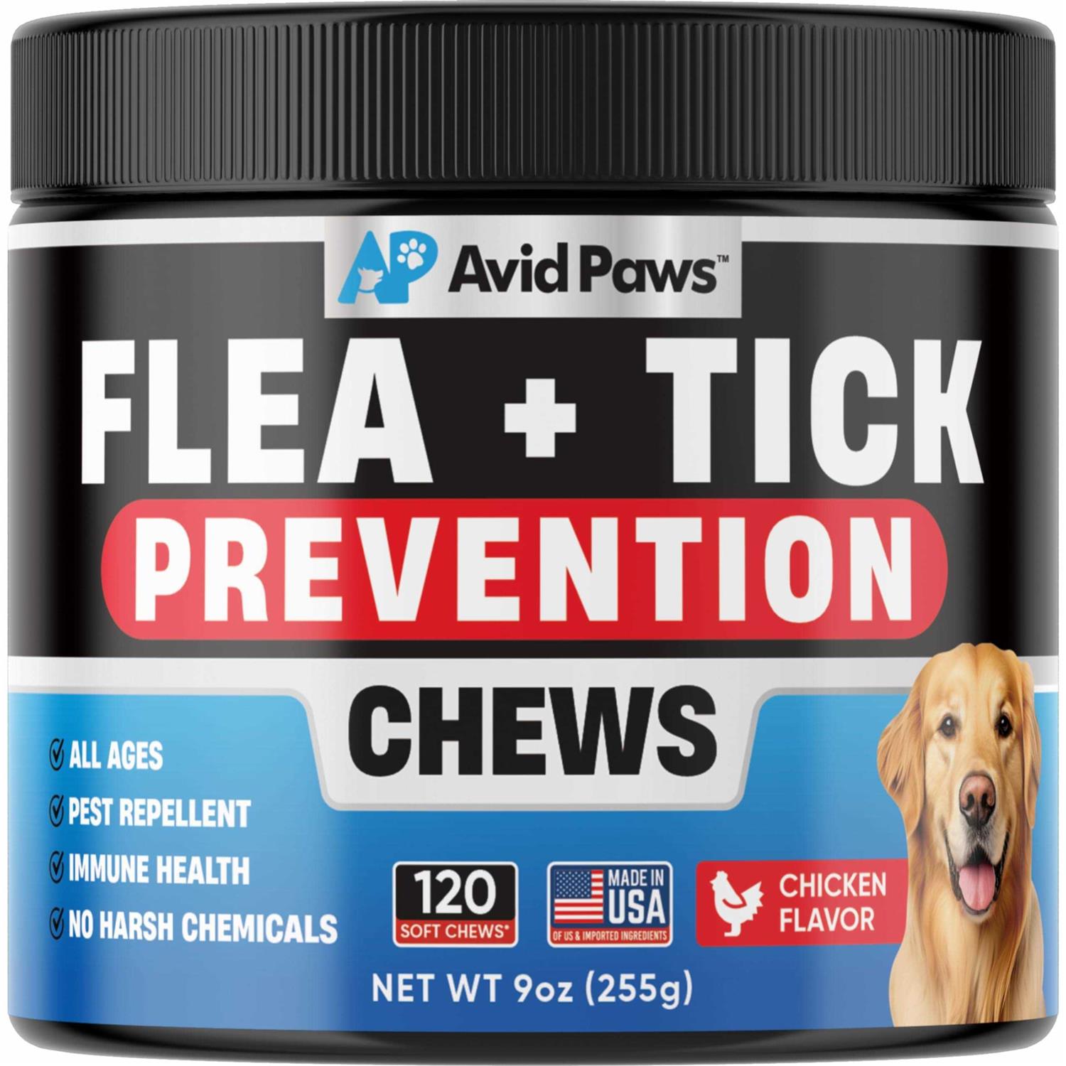 Avid Paws Dog Flea and Tick Treatment Chewable US Made Natural Flea and Tick Prevention for Dogs Chewable Tablets - Pet Supplies online store