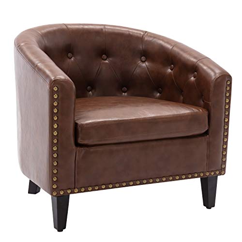 Knocbel Modern Faux Leather/Linen Fabric Chair, Sofa Single Chair Armchair with Copper Nail Trim, Button Tufted & Solid Wood Frame, 250lbs Capacity, 28.3