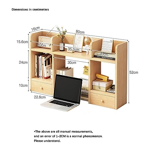 Countertop Storage Hutch, Desktop Bookshelf, Freestanding Wooden Desktop Bookcase, Multipurpose Wood Desktop Book Storage Organizer for Dorm Office Home. (Color : White, Size : 80 * 16 * 52)