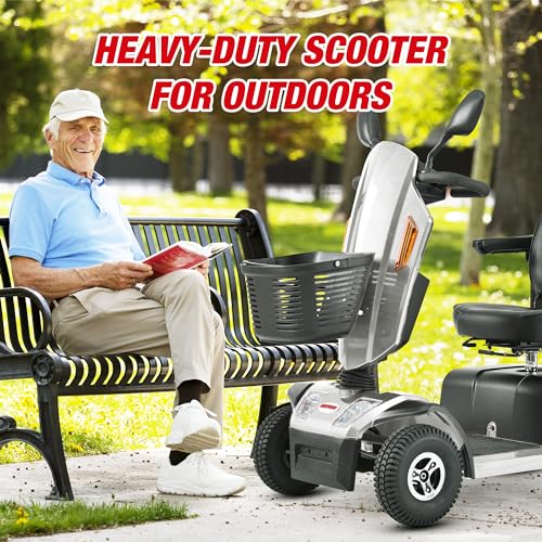 Folding Mobility Scooters, 4-Wheel Electric Mobility Scooter with Cup Holders & USB Charging Port, Heavy Duty All Terrain Electric Powered Mobile Wheelchair Device for Seniors Adults - Grey