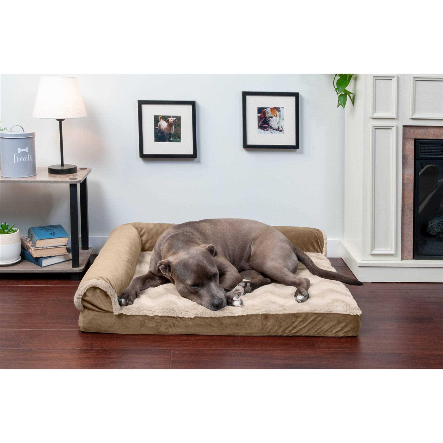 FurHaven Wave Fur & Velvet Deluxe Chaise Lounge Dog Bed - Pet Supplies online store