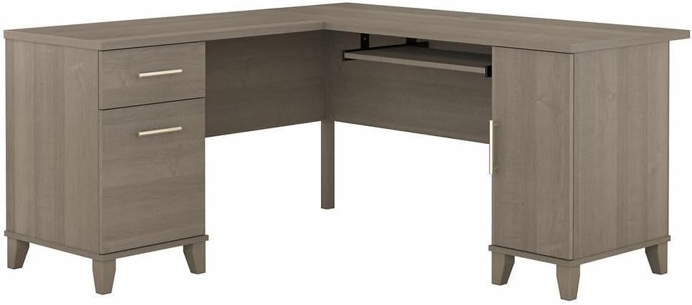 for Bush Furniture Somerset 60W L Shaped Desk with Storage Ash Gray
