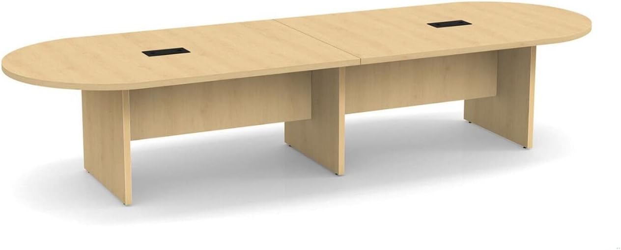 Natural Maple Finishes 12FT Modern Executive Racetrack Shaped Conference Room Table Panel Legs Wood Grommets Boardroom Meeting Office 2 Power Data Modules Black Oval Desk Hardwood