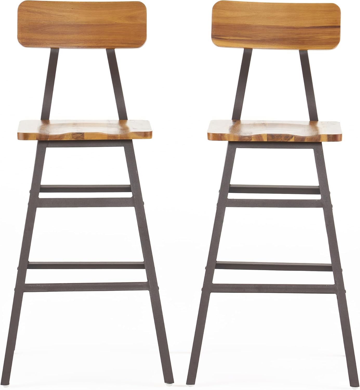 Christopher Knight Home 298872 Raychel Laminated Acacia Barstools, 2-Pcs Set, Natural Stained W/ Rustic Metal