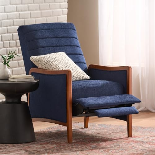 Push Back Recliner Chair - Mid Century Modern Chair with Smooth Pushback Reclining Mechanism, High Back Recliner Chair with Wooden Frame, Accent Recliner for Living Room (Sand)