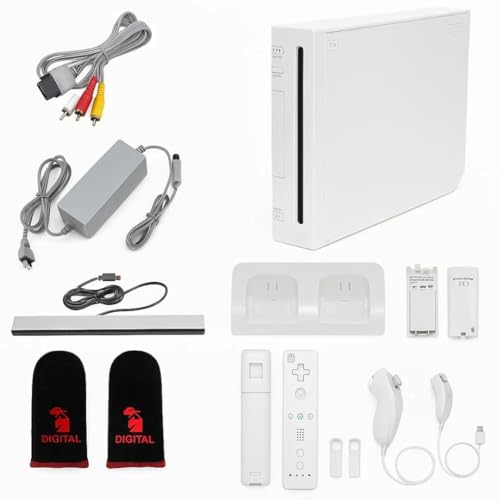 White Premium Wii Console with 1-Year Warranty Includes 2 Remotes, 2 Nunchucks, Dual Dock Stand, Sensor Bar, AV Cable and 2 Gaming Sleeves (Renewed)