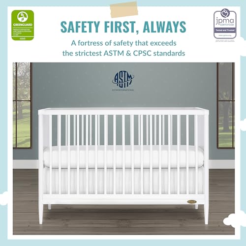 Clover 4-in-1 Modern Island Crib with Rounded Spindles in Olive, Convertible Crib, Mid-Century Meets Modern, Coordinates with The Clover Changing Counter