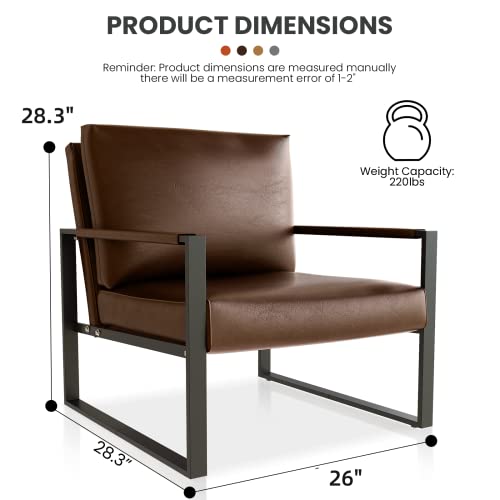 Recaceik Leather Accent Chair, Mid-Century Modern Armchair Single Sofa Chair with Pillows, Extra-Large Ergonomic Cushion, Sofa Chairs for Living Room Bedroom Waiting Room