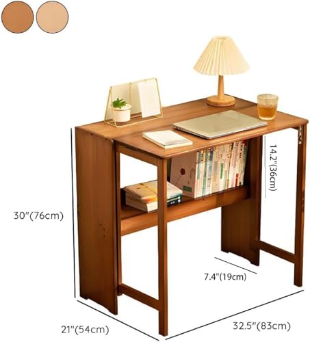 Bamboo Folding Desk/ L Office Computer Desk ,Desk with Storage Shelf and Collapsible Feature Rectangular,Ki*ds Learning Computer Workstation and Writing Desk,for Home Office Bedroom Small Spaces
