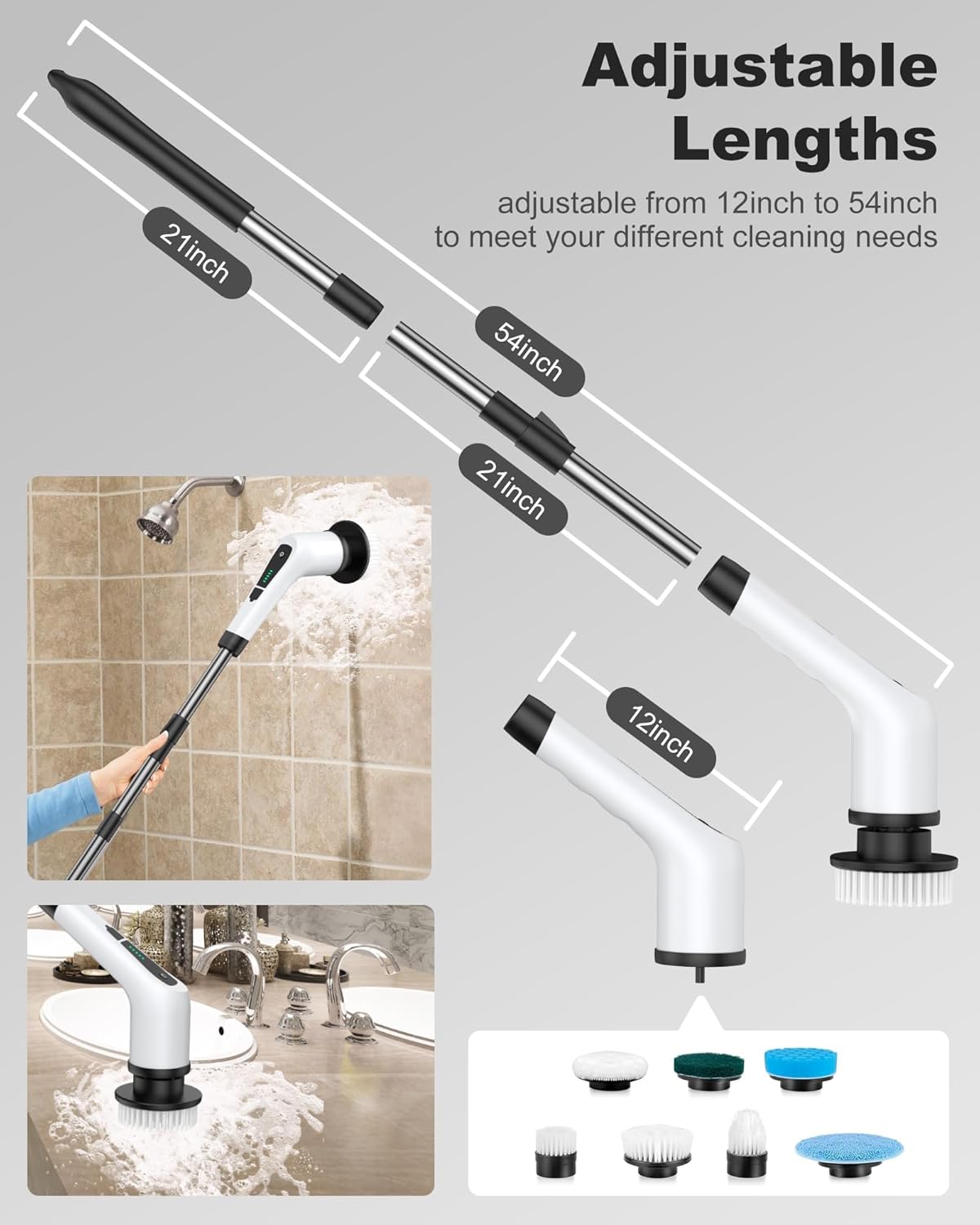 Electric Spin Scrubber, Cordless Shower Scrubber For Bathroom With 54