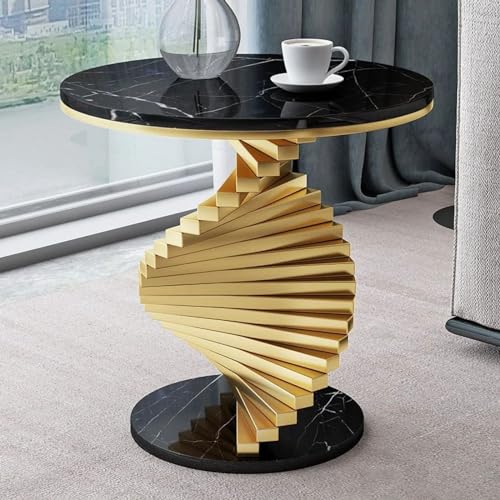 homary Round End Table Modern Metal Side Table with Marble Tabletop Small Accent Table Nightstand for Living Room Bedroom (White)