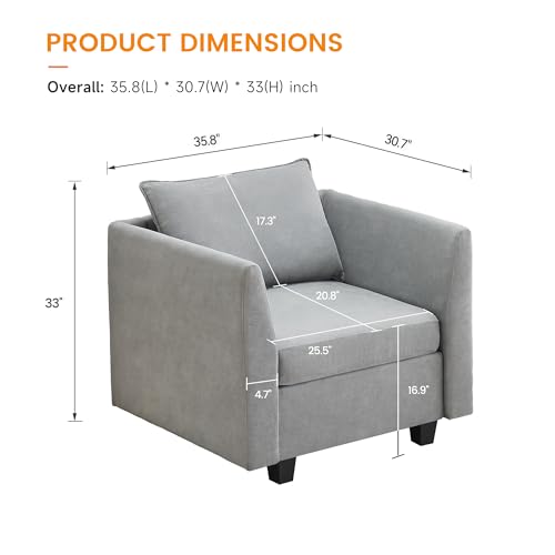 IDEALHOUSE Accent Chair with Ottoman Modern Linen Armchair with Footrest Ottoman Reading Chair with Ottoman for Living Room(Light Grey)