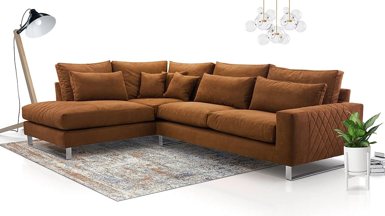 KAIA Modern Style Cooper Brown Sectional Sofa, Left Corner Made in Europe, VVRMIR046