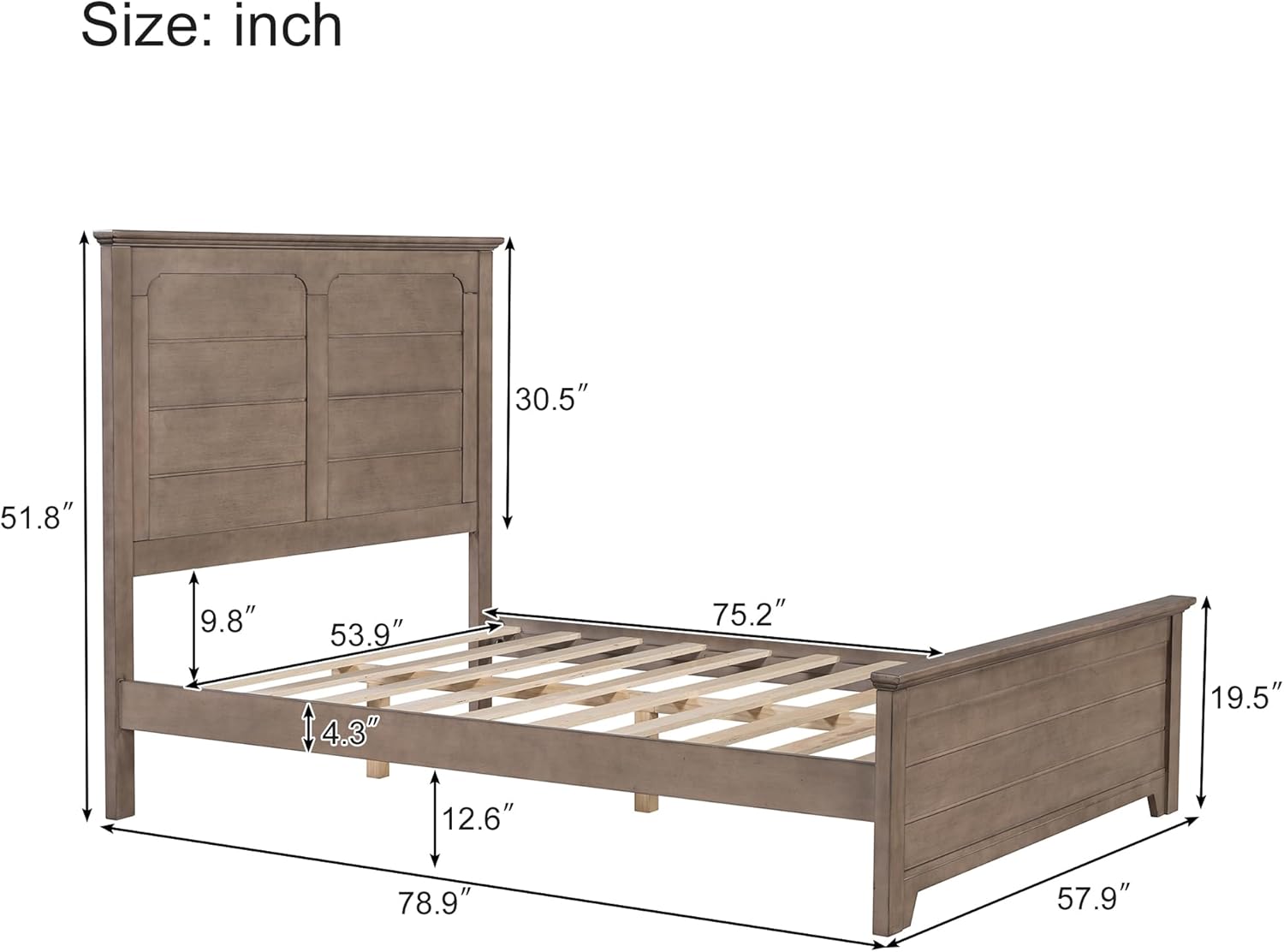 Farmhouse Style Full Size Platform Bed with Panel Design High Headboard and Footboard,Wood Bed Frame with Wood Slats Support,No Box Spring Needed, Easy Assembly