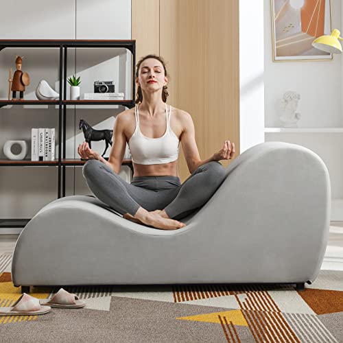 CECER Yoga Chair,Curved Chaise Lounge for Stretching Relaxing Exercising,Modern Lounge with Thicker Chair Legs,Velvet Fabric for Indoor Living Room-Dark Grey