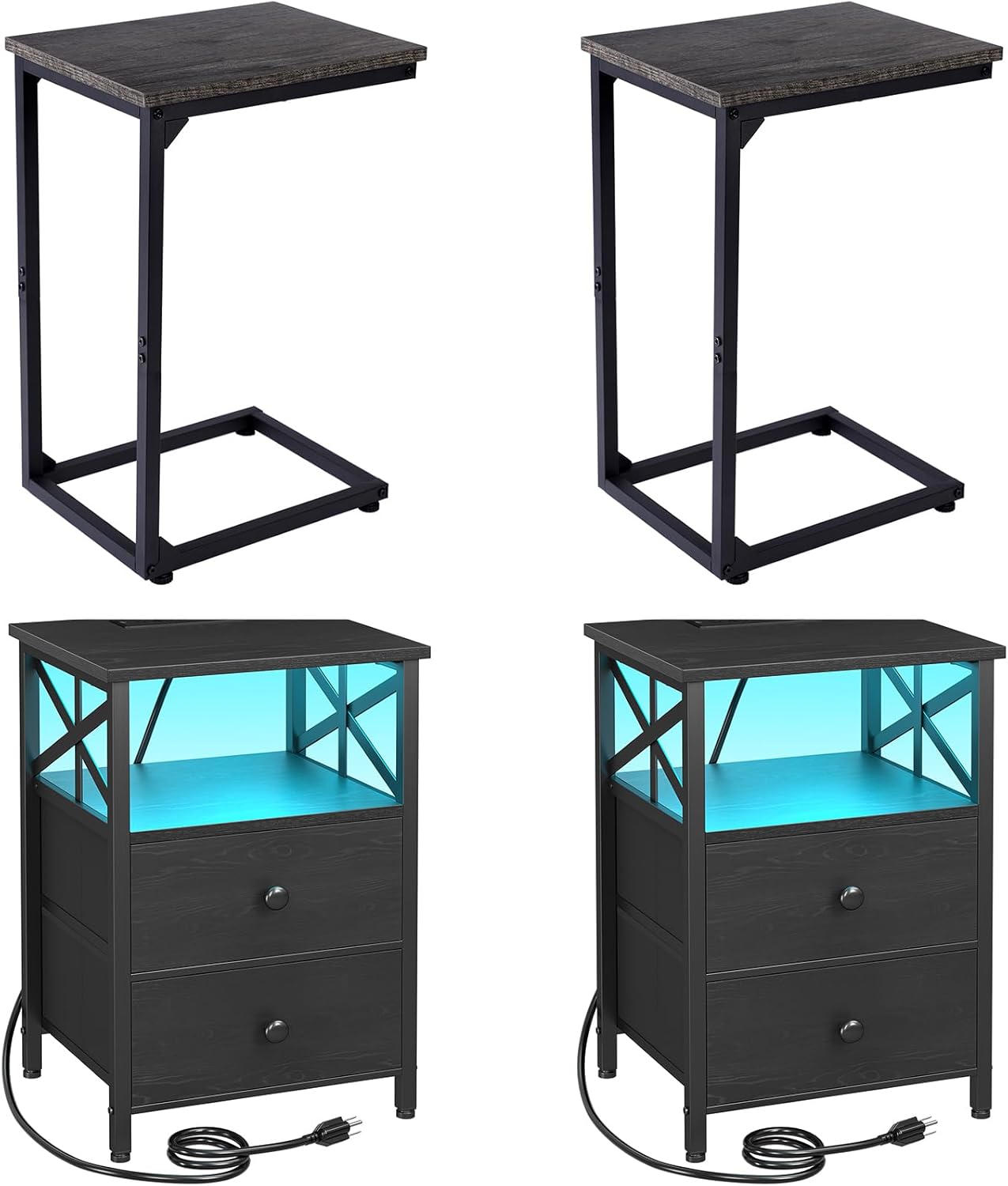 AMHANCIBLE C Table End Tables for Sofa,Nightstands for Bedrooms Set of 2 with Charging Station