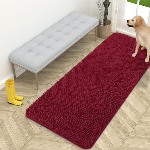 OLANLY Dog Door Mat for Muddy Paws 47x32, Absorbs Moisture and Dirt, Absorbent Non-Slip Washable Mat, Quick Dry Chenille, Mud Mat for Dogs, Entry Indoor Door Mat for Inside Floor, Grey