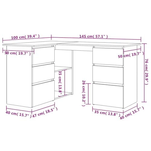 vidaXL Corner Desk, L-Shaped Computer Desk with Storage, Home Office Desk, Workstation Table, Scandinavian Style, Concrete Gray Engineered Wood