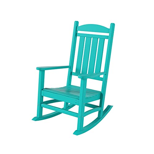 WestinTrends Malibu Outdoor Rocking Chair, All Weather Poly Lumber Adirondack Rocker Chair with High Back, 350 Lbs Support Patio Rocking Chair for Porch Deck Garden Lawn, Dark Green