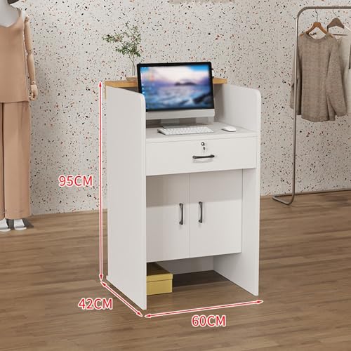 Modern Retail Counter with Drawers, Reception Counter Desk, Wooden Computer Desk Reception Table, Multifunctional Standing Front Desk, Checkout Counter for Home Office Salon Spas and Lobby