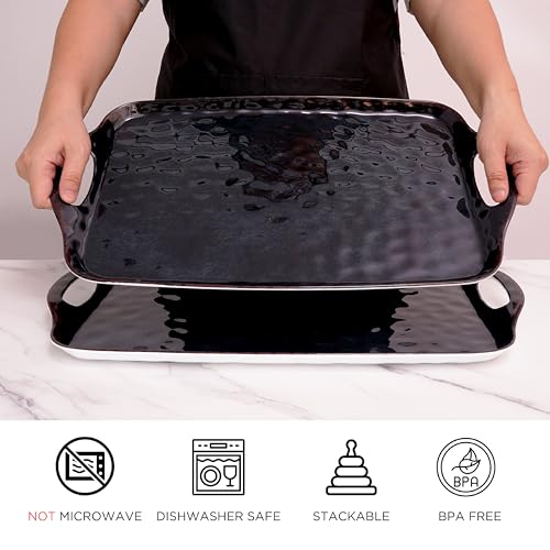 TP Serving Tray with Handles, Large Rectangle Melamine Serving Platter Set of 2, Marble