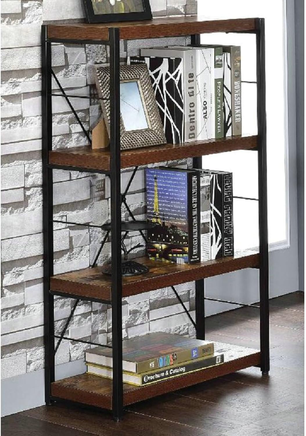 Book Shelf Bedroom Solid Wood Bookshelf Oak Bookshelf in Weathered Oak & Black