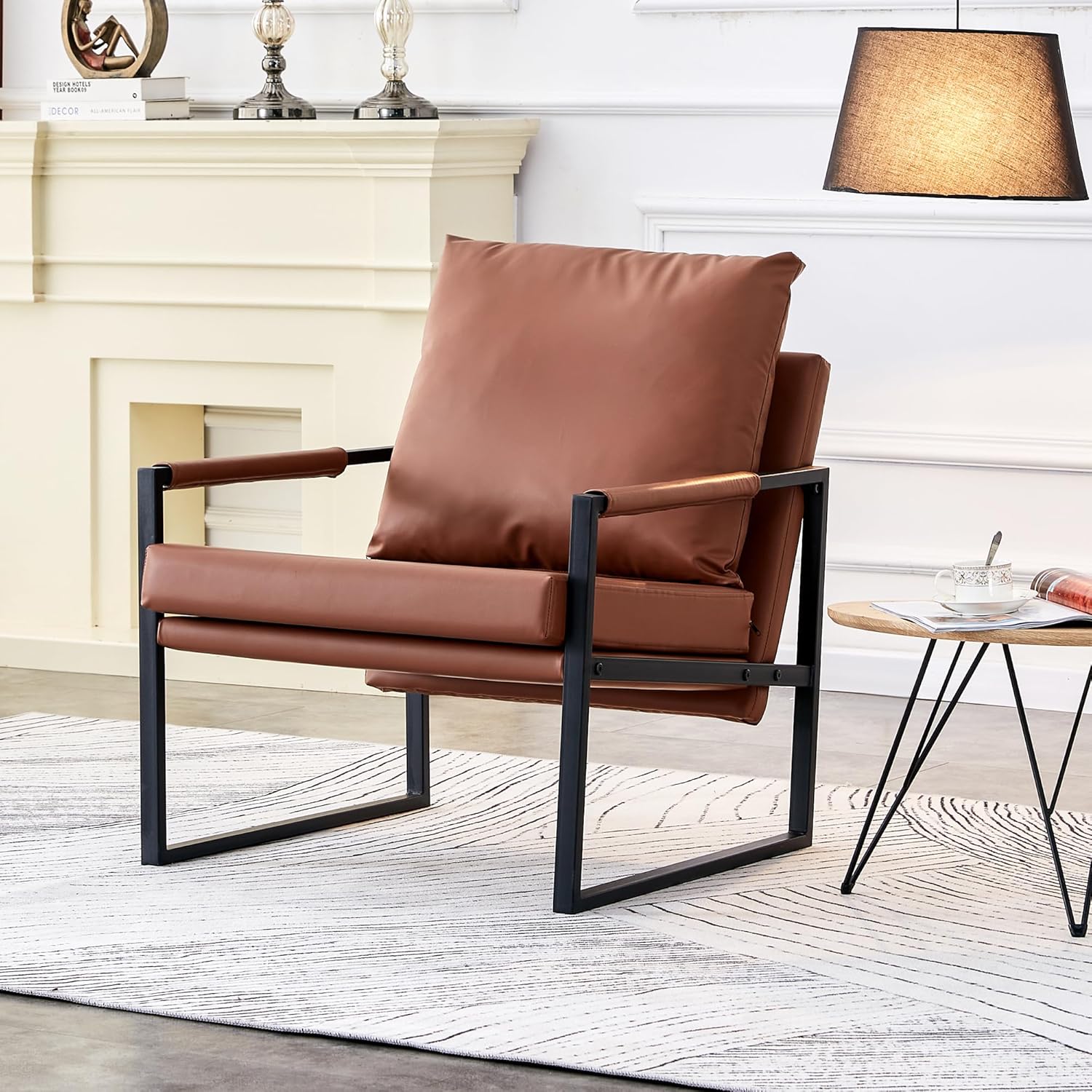 Furniture Comfy Couch Modern PU Leather Accent Arm Chair - Stylish Upholstered Armchair for Living Room | Metal Frame | Extra-Thick Cushioning Sofas para sala