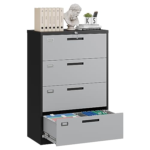 Yizosh 3 Drawer File Cabinet with Lock, Filing Cabinet for Home Office, Metal Locking Office File Storage Cabinet with Drawers, Lateral Filing Cabinet Organizer for Letter/Legal/F4/A4