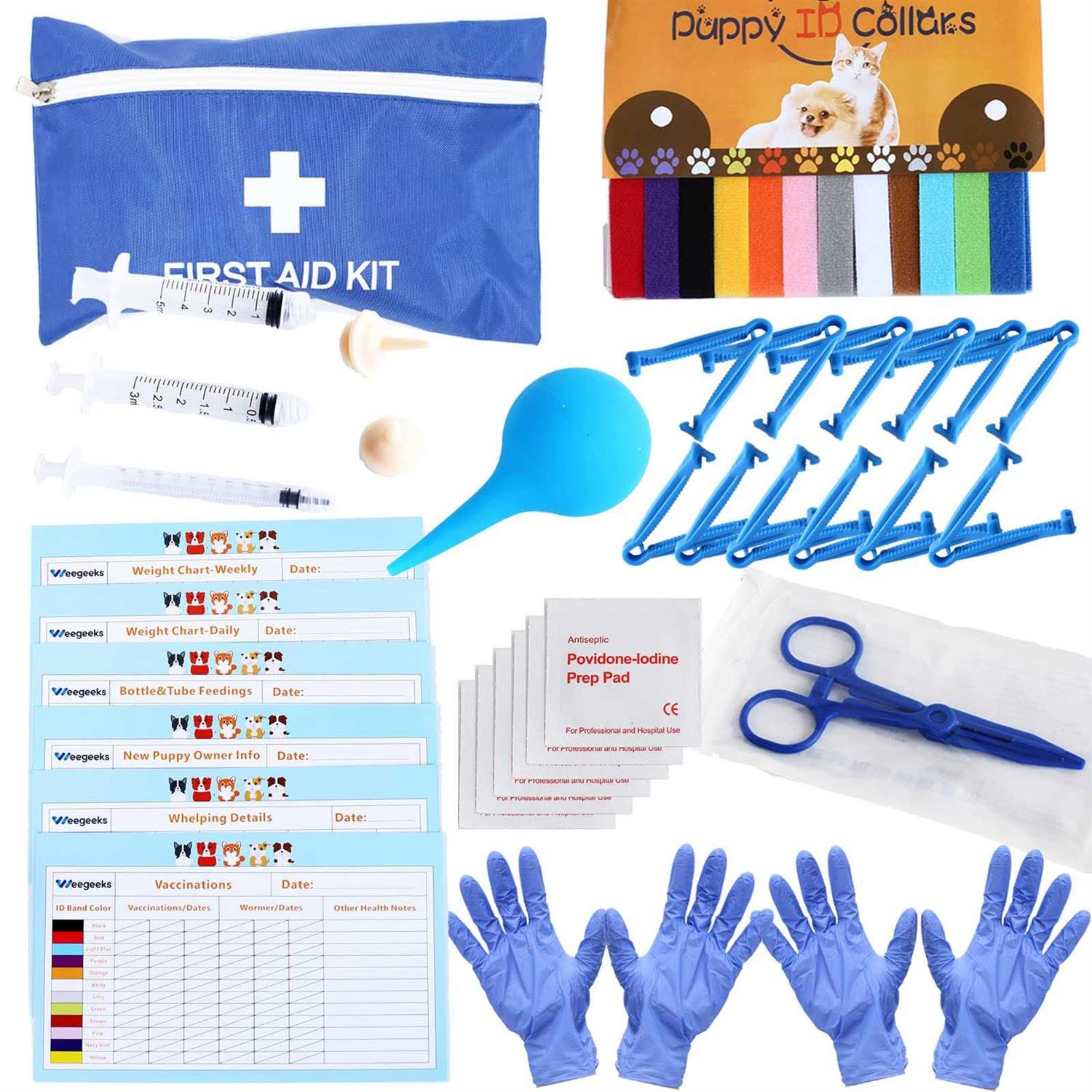 WEEGEEKS Whelping Kit,Whelping Kit for Puppies Birth with 12pcs Whelping Collars,Puppy Feeding Tube etc,Newborn Puppy Whelping Supplies - Pet Supplies online store