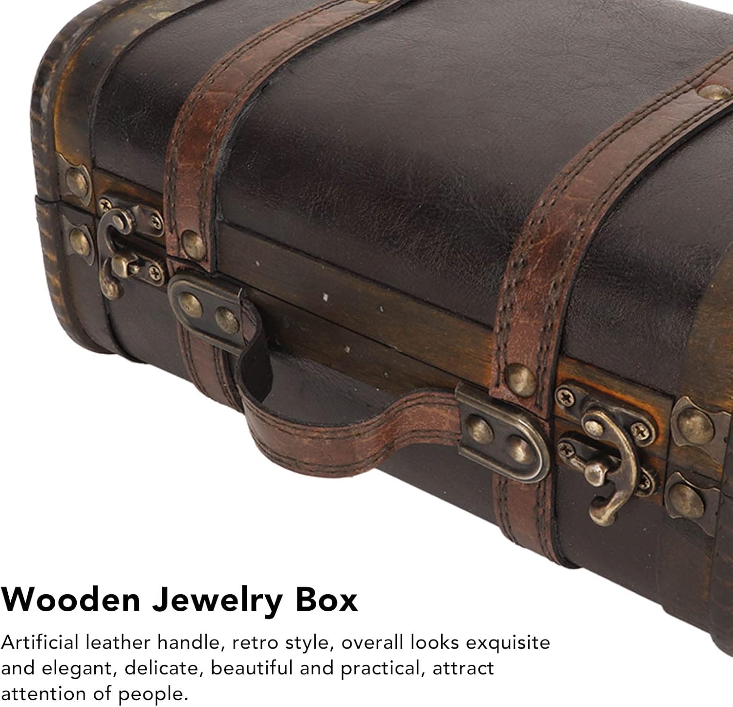 Retro Wooden Suitcase, Artificial Leather Jewelry Storage Box Decoration Black Brown, Large Capacity Suitcase Storage Box, Vintage Trunk, Widely Applicable Decorative Suitcase