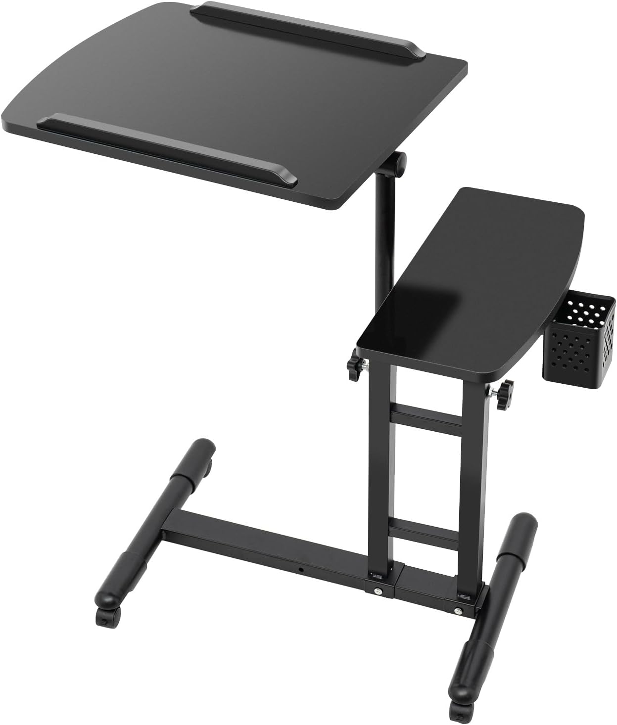 Tattoo Workstation, Height Adjustable Tattoo Tray Rolling Work Station with 2 Tables, Double Countertops Large Tattoo Mobile Work Station Stand, for Tattoo Studio, Black