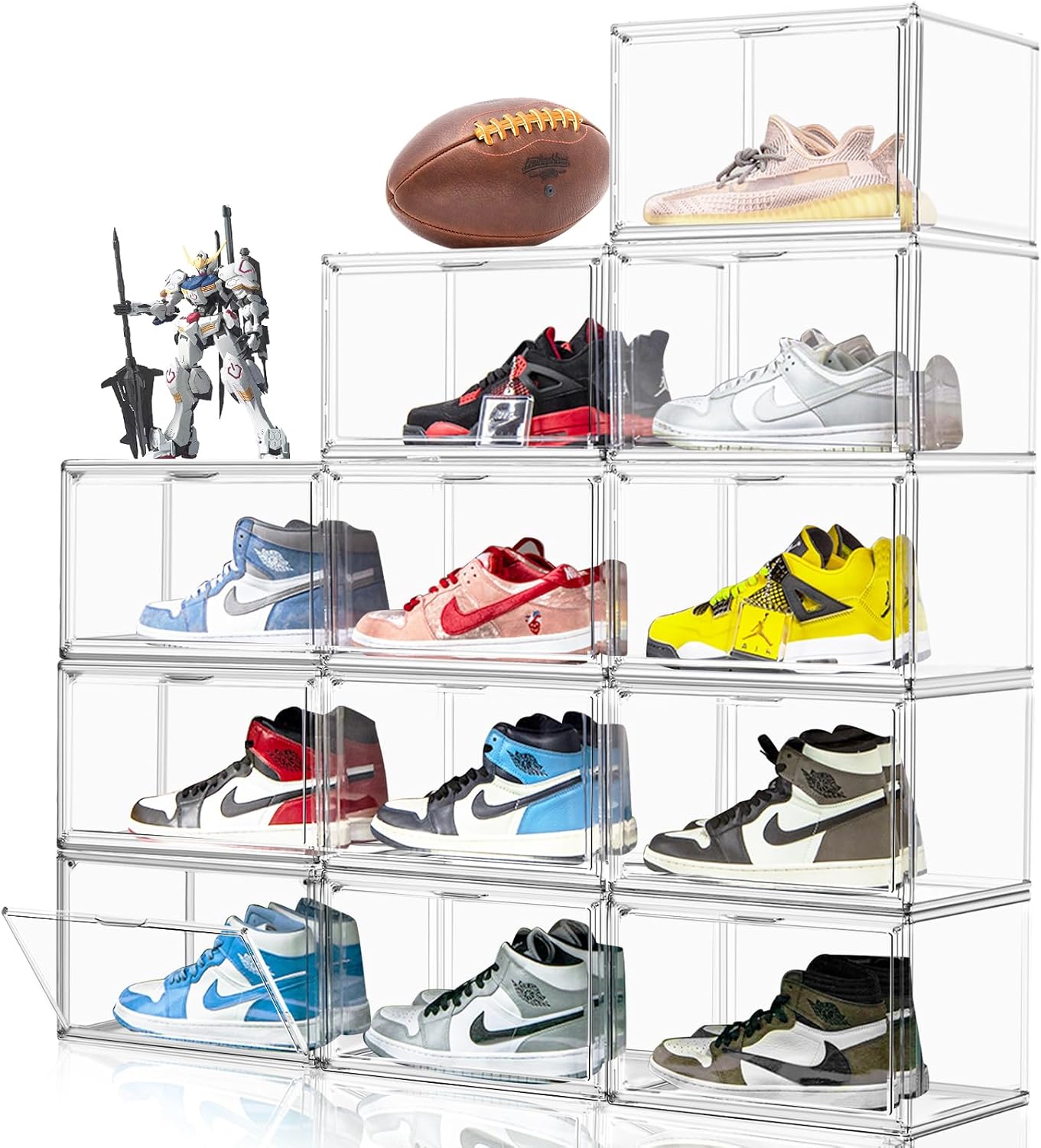 10Pack Acrylic Shoe Boxes Stackable 14.1 * 10.6 * 9in Clear Plastic Display Case for Sneakerheads Boot