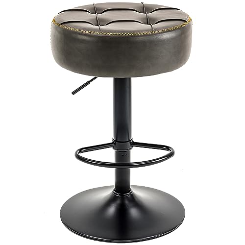 Modern Adjustable Height Swivel Circular Bar Stools,360°Counter Height Swivel Chair,Comfortable Faux Leather Seat,Ideal for Home Kitchen Island Living Room and Bar Space (Grey, Set of 1)