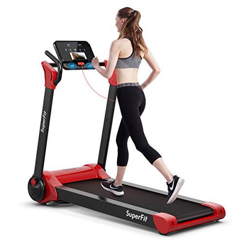 Goplus 2.25HP Electric Folding Treadmill, Installation-Free Design with 8-Stage Damping System, Large LED Touch Display and Blue Tooth Speaker, Compact Running Machine, Superfit Treadmill for Home Use