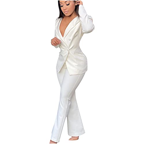 JEGULV Blazer Sets Women 2 Piece Outfits Formal Solid Long Sleeve Blazer and Pants Business Office Suit Sets for Work/Daily