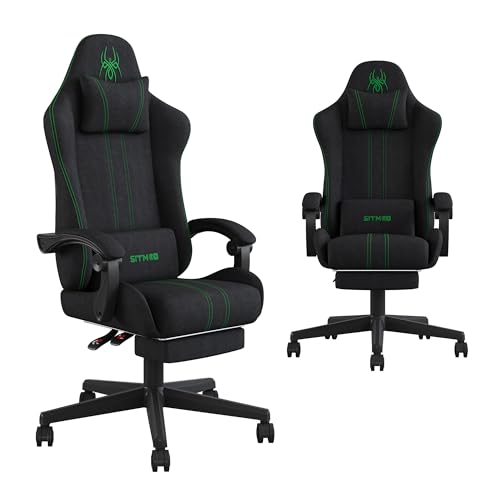 Gaming Chair Computer Chair Breathable Fabric Office Chair Cloth with Backrest Desk Chair with Footrest, Lumbar Support Swivel Recliner Task Chair Video Game Chair Height Adjustable Black