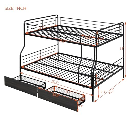 Merax Full XL Over Queen Metal Separable Bunk Bed Frame for Teens Boys and Girls with Full Length Guardrails,White