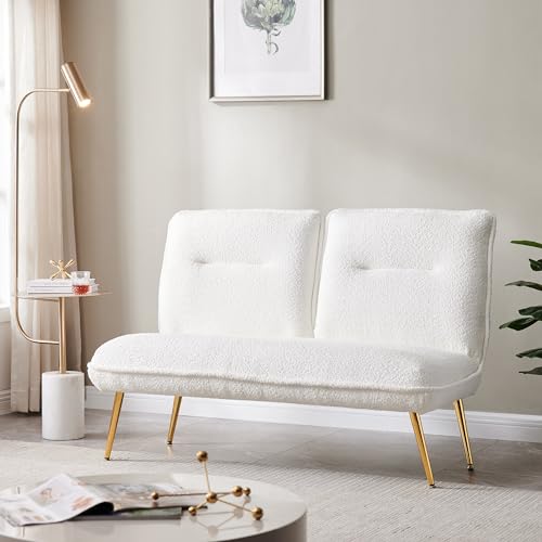 51inch Armless Loveseat Sofa,Mini Small Comfy Couch,Modern Upholstered Chair With Adjustable Back,For Living Room Hallway or Entryway Seating, dressing room, bedroom, apartment (chenille white)