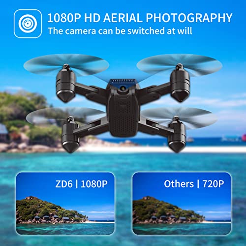 ZD6 Foldable drone with 1080P HD FPV camera, remote control quadcopter, remote control toy for kids and beginners, gesture selfie, follow mode,3D flip, height hold, one button lift, Headless mode,2 batteries (White)