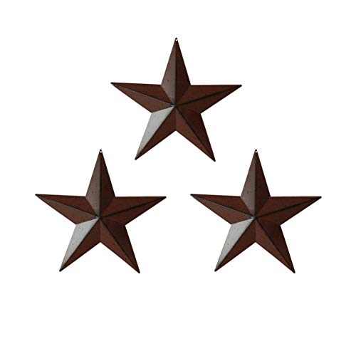 CVHOMEDECO. Country Rustic Antique Vintage Gifts Metal Barn Star Wall/Door Decor, 8-Inch, Set of 3. (Burgundy)
